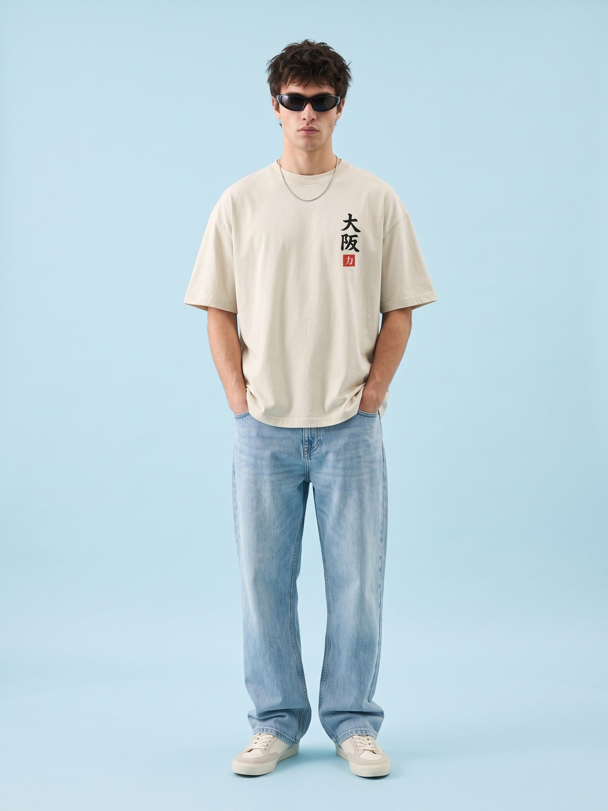 KIROKU Sumi 002 People are the Castle 力 Vintage White T-Shirt by 5C5V, front view
