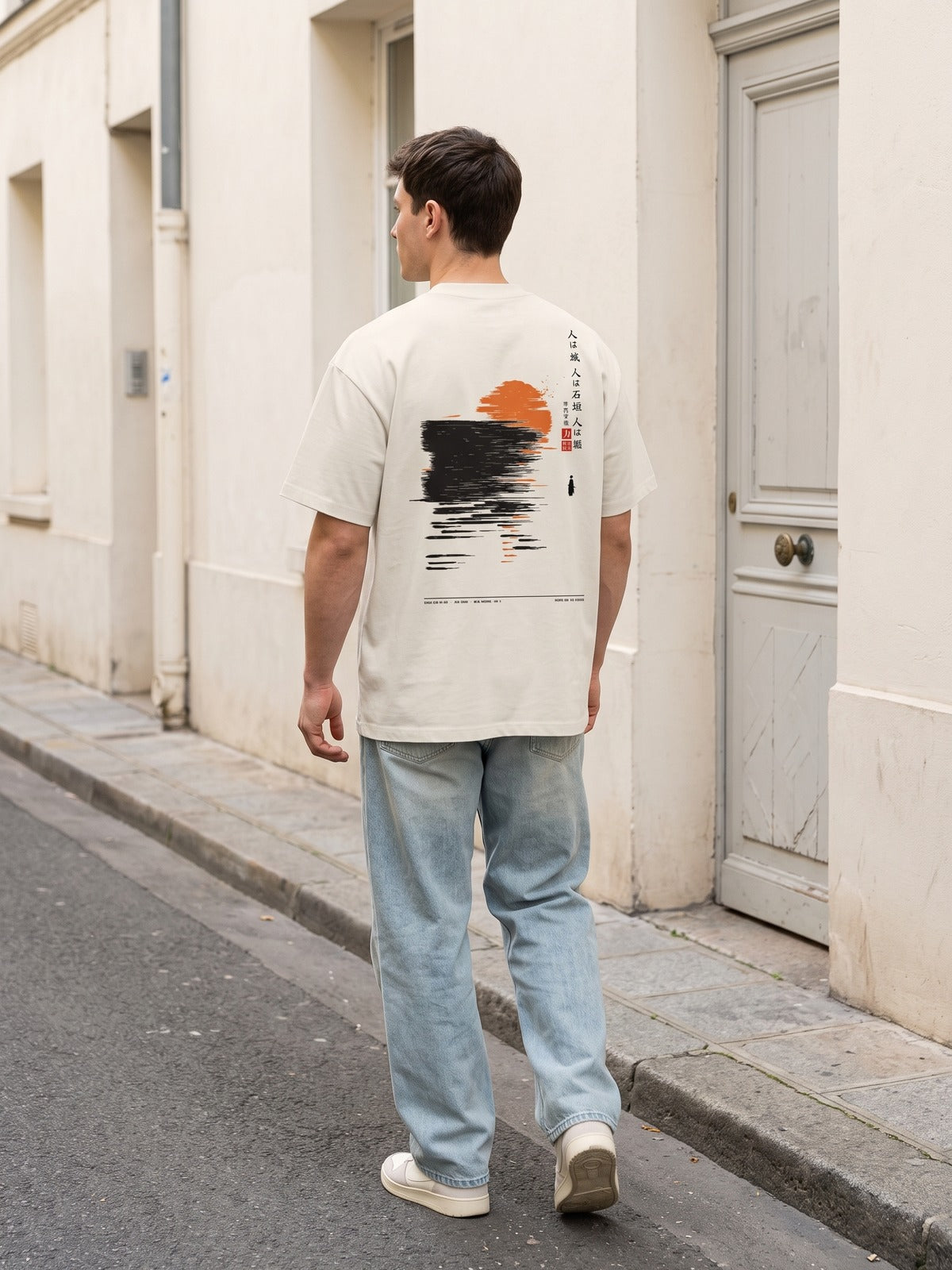 KIROKU Sumi 002 People are the Castle 力 Vintage White T-Shirt by 5C5V, worn on the street