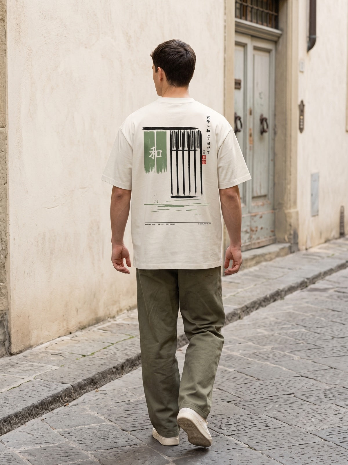 KIROKU Sumi 003 In Harmony, Not the Same 和 Vintage White T-Shirt by 5C5V, worn on the street