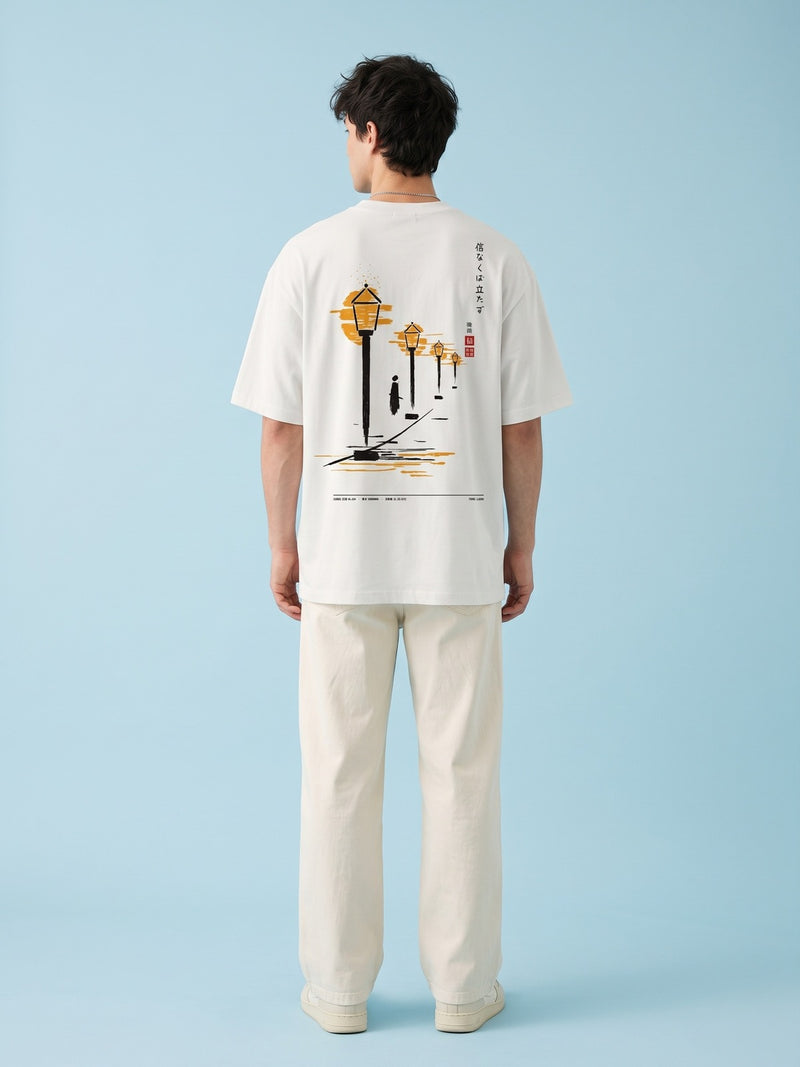 KIROKU Sumi 004 First Light 信 White T-Shirt by 5C5V, back view