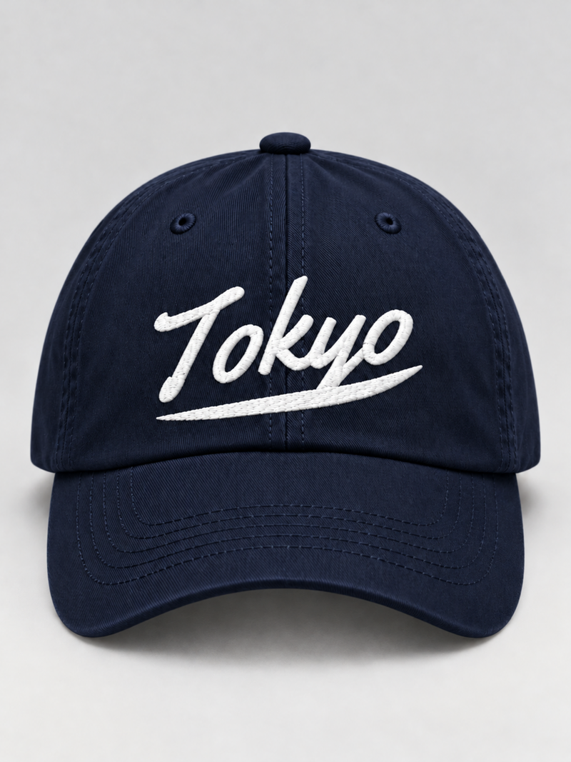 Tokyo Dream 夢 Script Japanese Baseball Cap, navy – front view