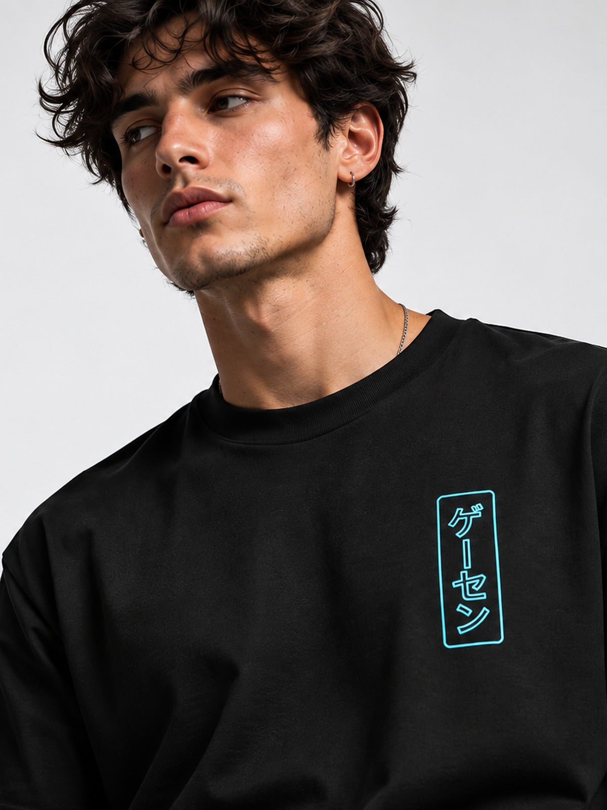 Neon Dawn Hansha 反射 Black T-Shirt by 5C5V, chest sign close-up