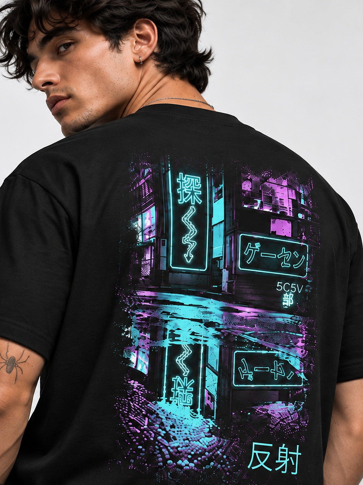 Neon Dawn Hansha 反射 Black T-Shirt by 5C5V, back print detail