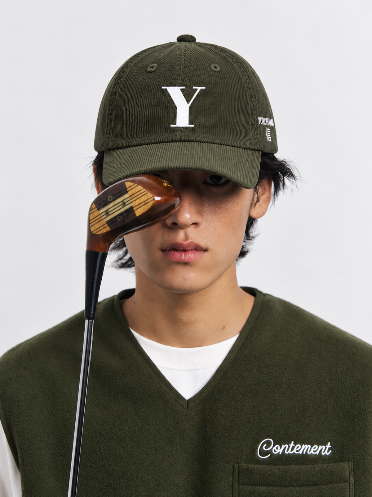 Yokohama Trust 信 Y Corduroy Japanese Olive Baseball Cap