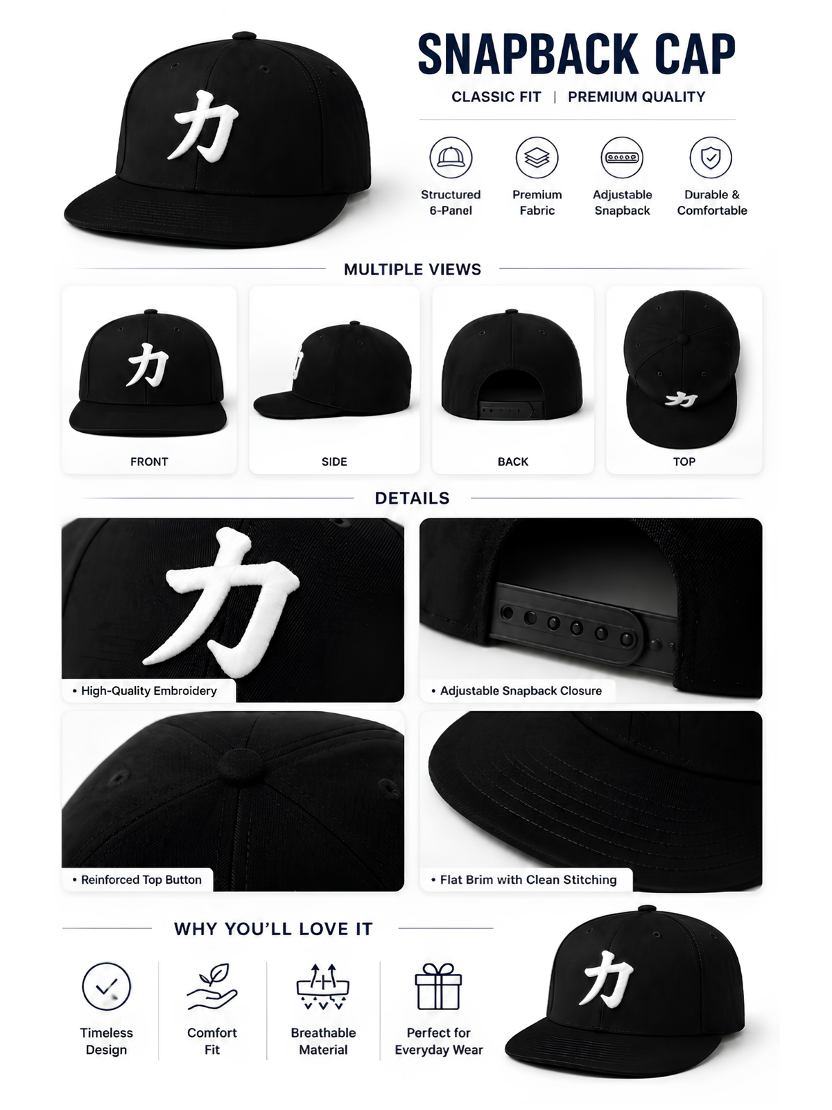 Osaka Strength 力 Black Snapback