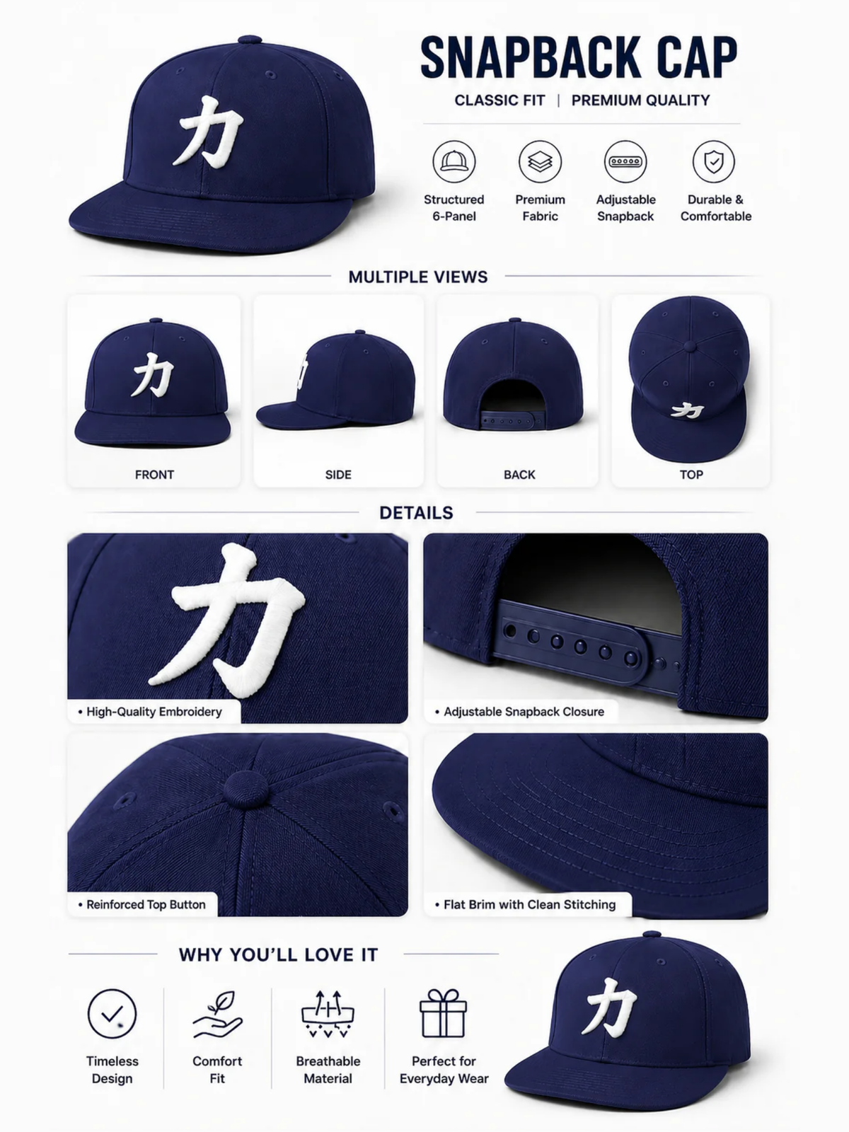 Osaka Strength 力 Navy Blue Snapback