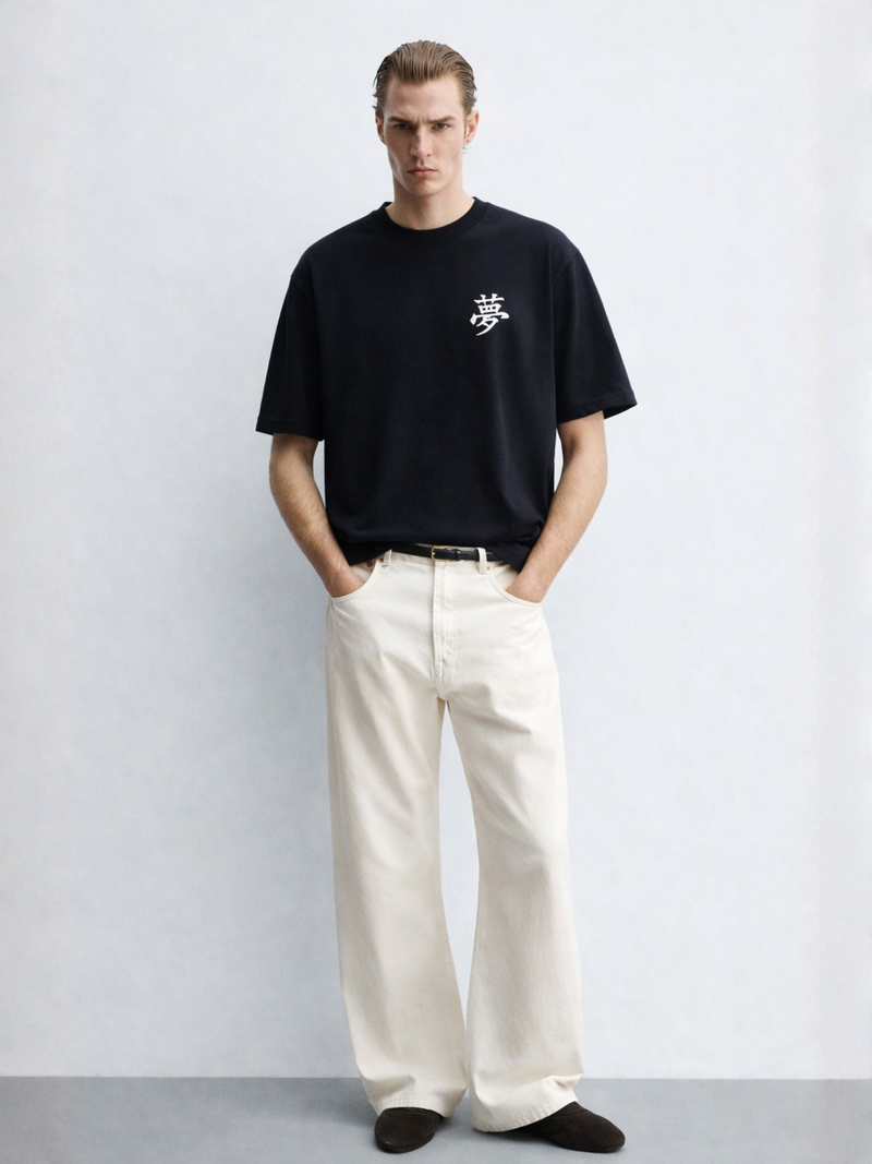 Tokyo Premium Oversized  Black Embroidered T-Shirt Trust – Dream 夢| 5C5V Japanese Streetwear