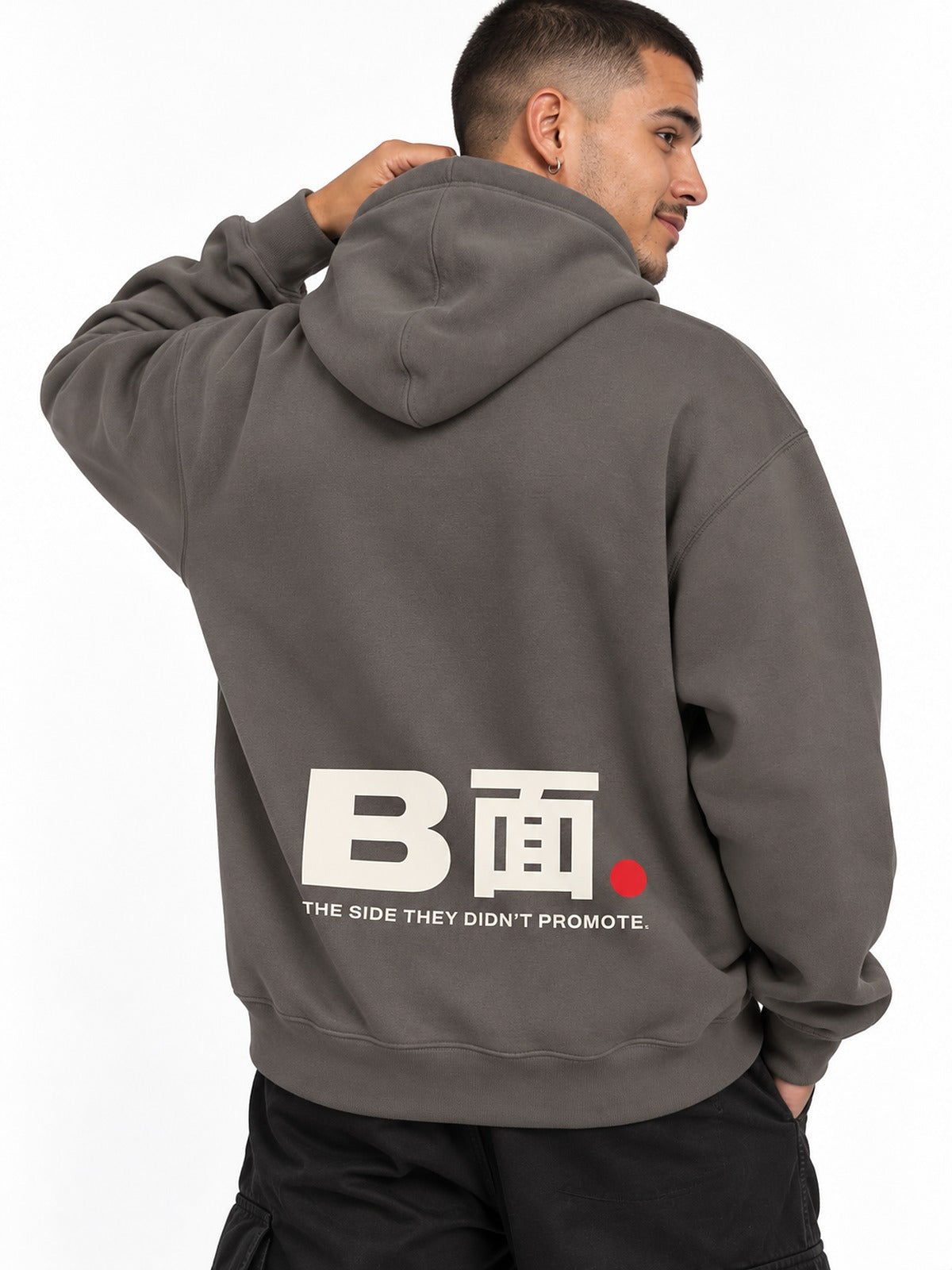 A面/B面 A-men B-men hoodie by 5C5V, close-up of the back print