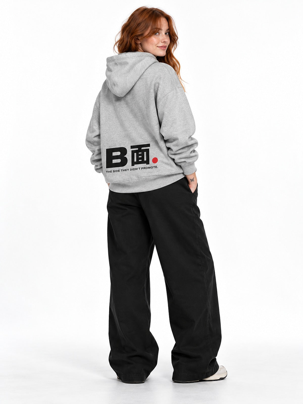 A面/B面 A-men B-men hoodie athletic heather by 5C5V, back view on model