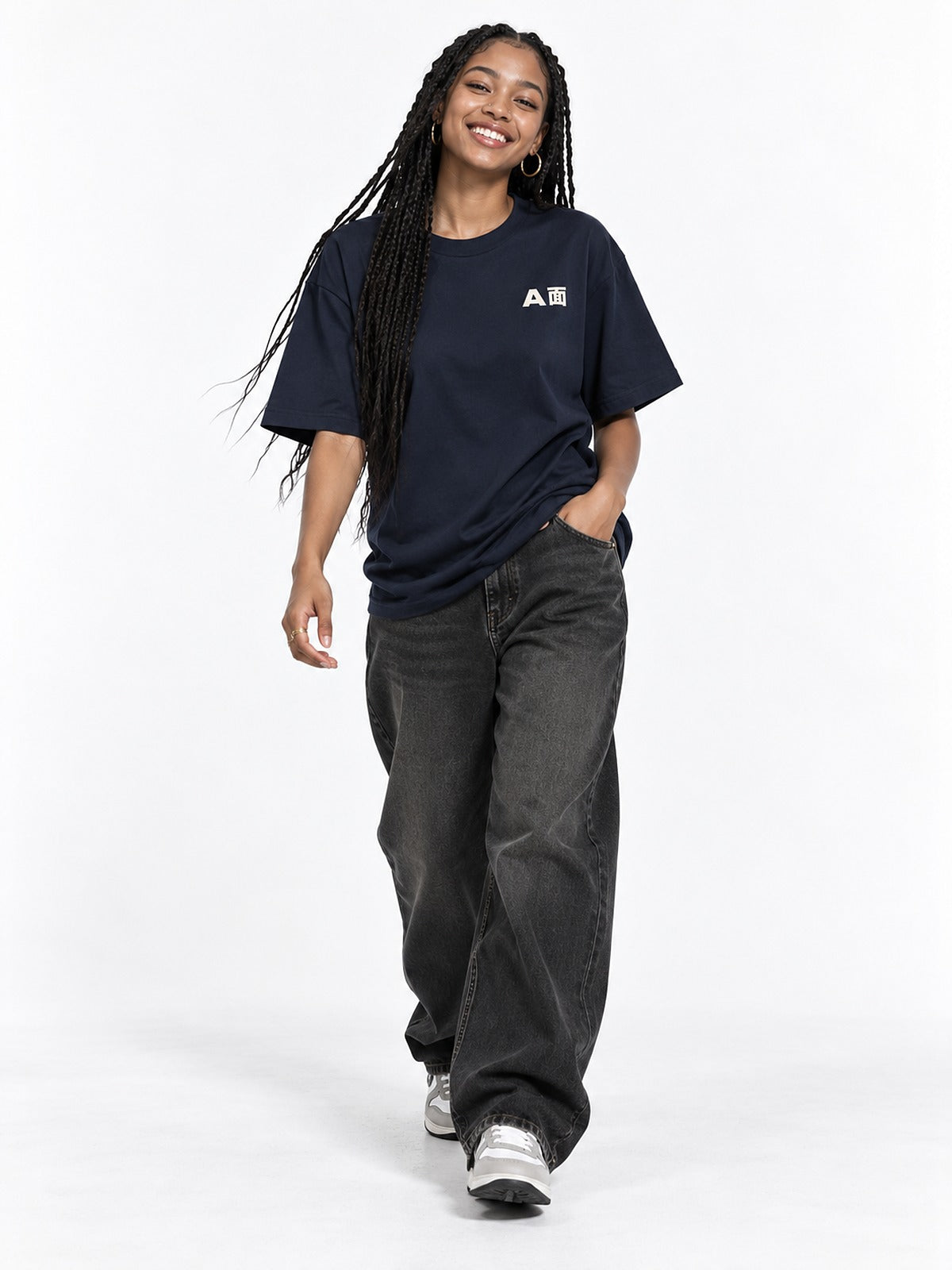 A面/B面 A-men B-men tee navy by 5C5V, front view