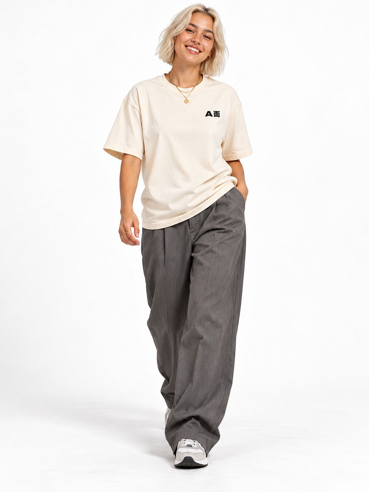 A面/B面 A-men B-men tee white by 5C5V, front view