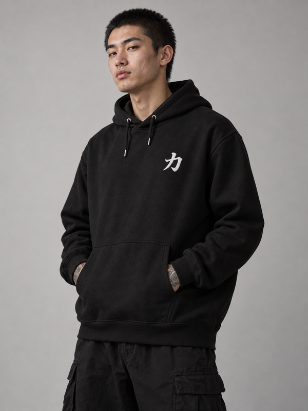 Osaka Strength 力 Kanji Embroidered Hoodie – Black