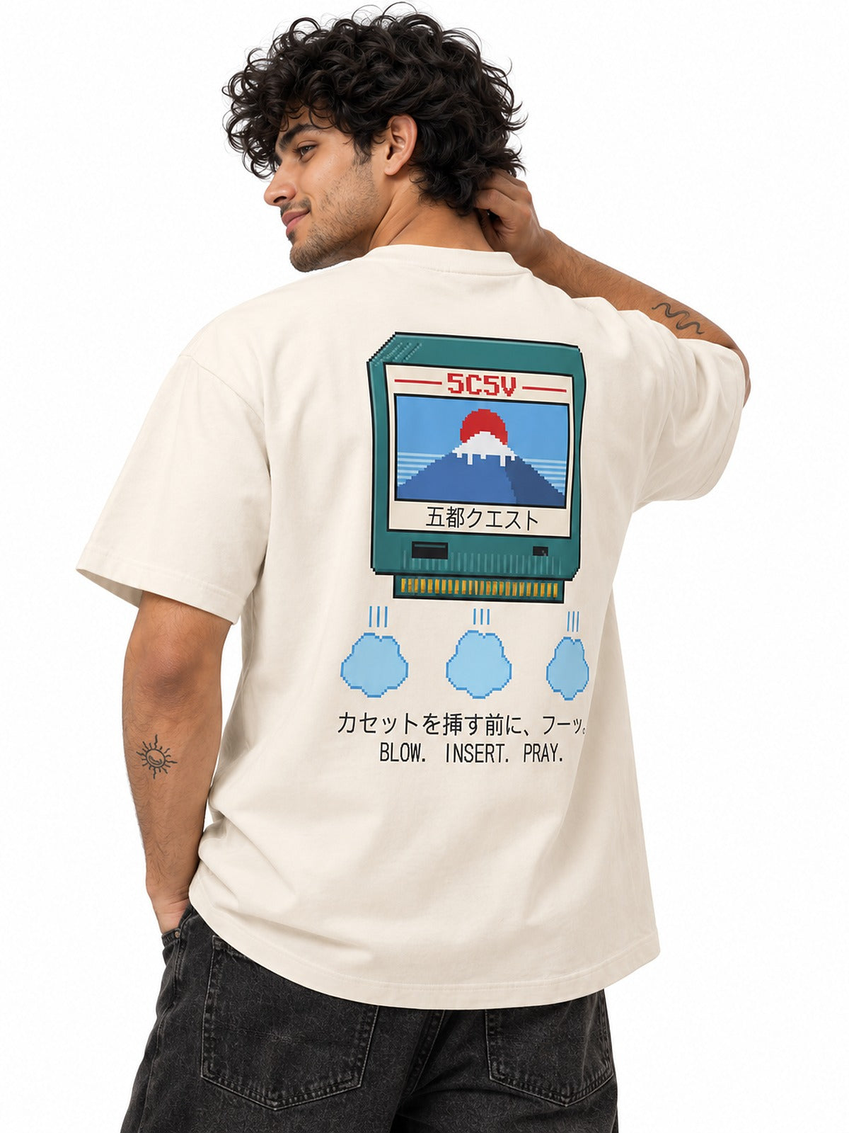 Fuu フーッ pixel cartridge tee by 5C5V, close-up of the back print