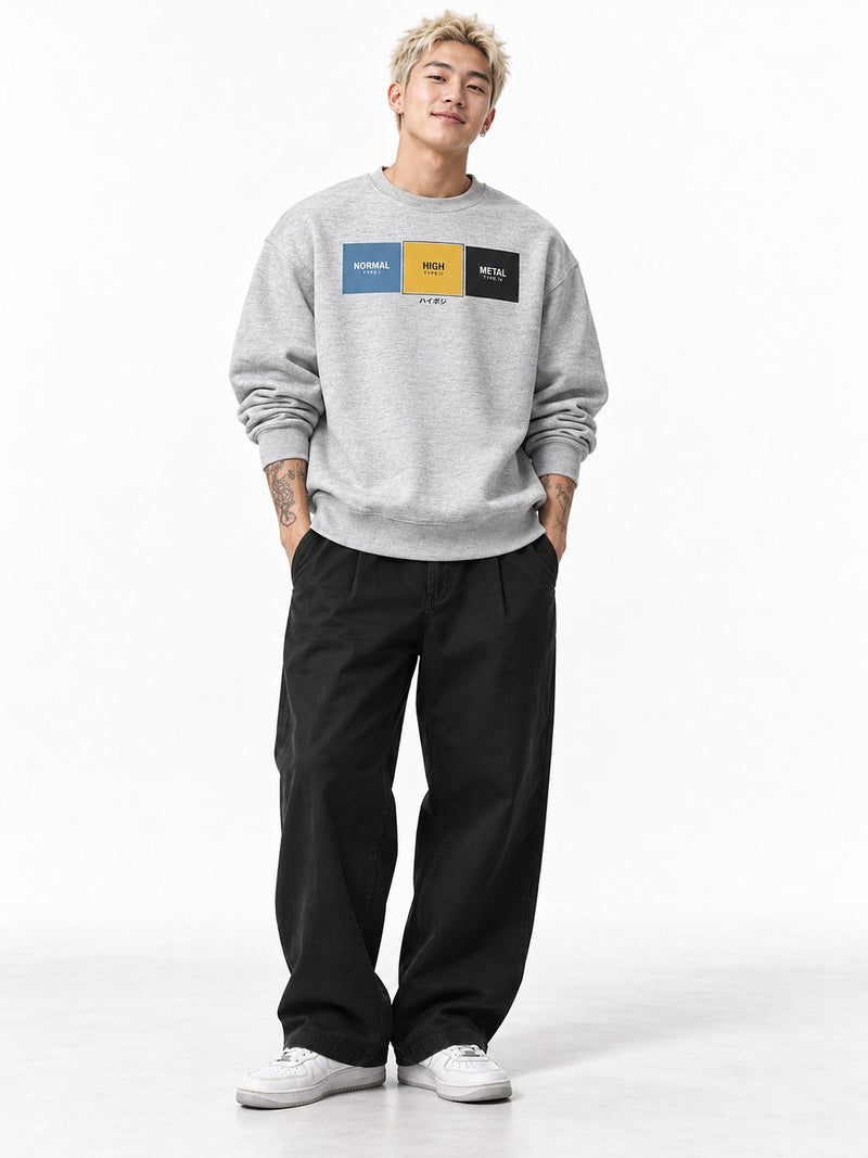 Haipoji ハイポジ Type II sweatshirt athletic heather by 5C5V, front view on model