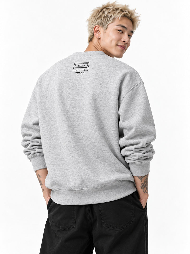 Haipoji ハイポジ Type II sweatshirt athletic heather by 5C5V, back view with the TYPE II neck print