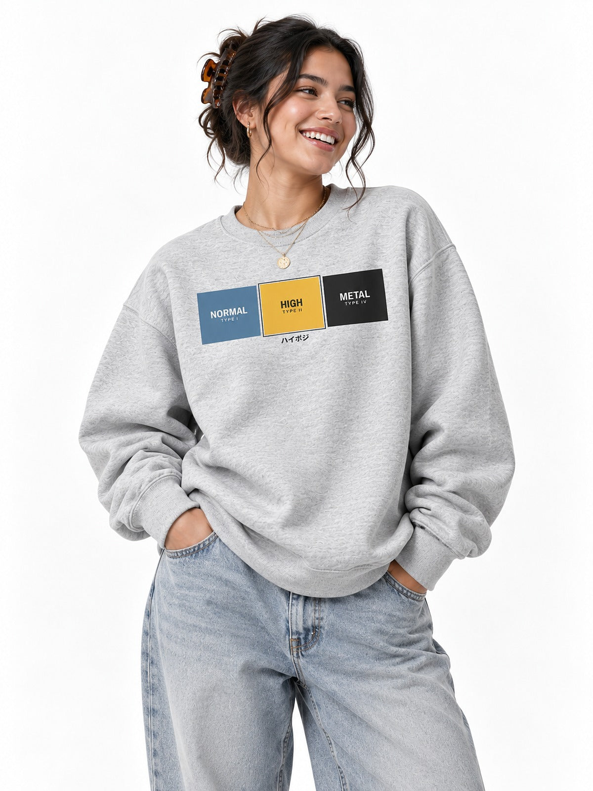 Haipoji ハイポジ Type II sweatshirt athletic heather by 5C5V, front view close-up
