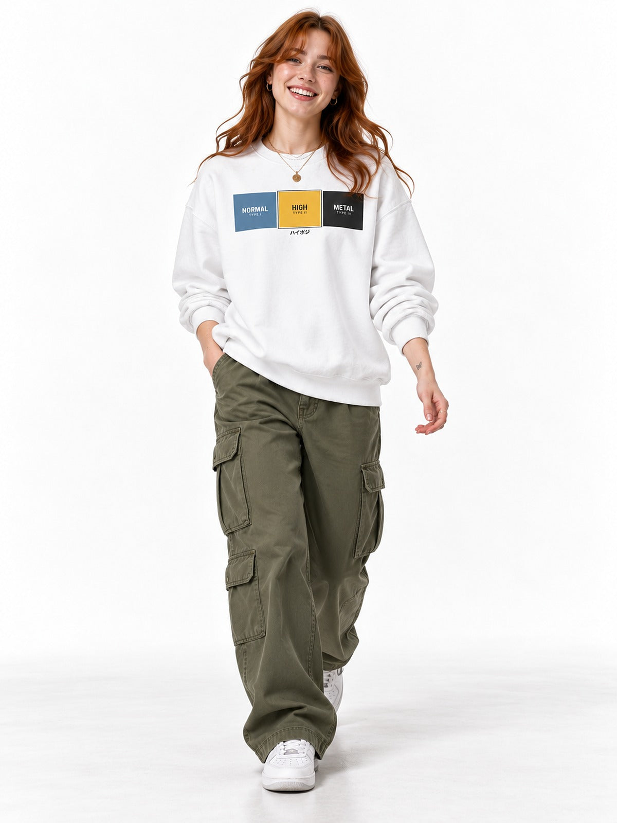 Haipoji ハイポジ Type II sweatshirt white by 5C5V, front view