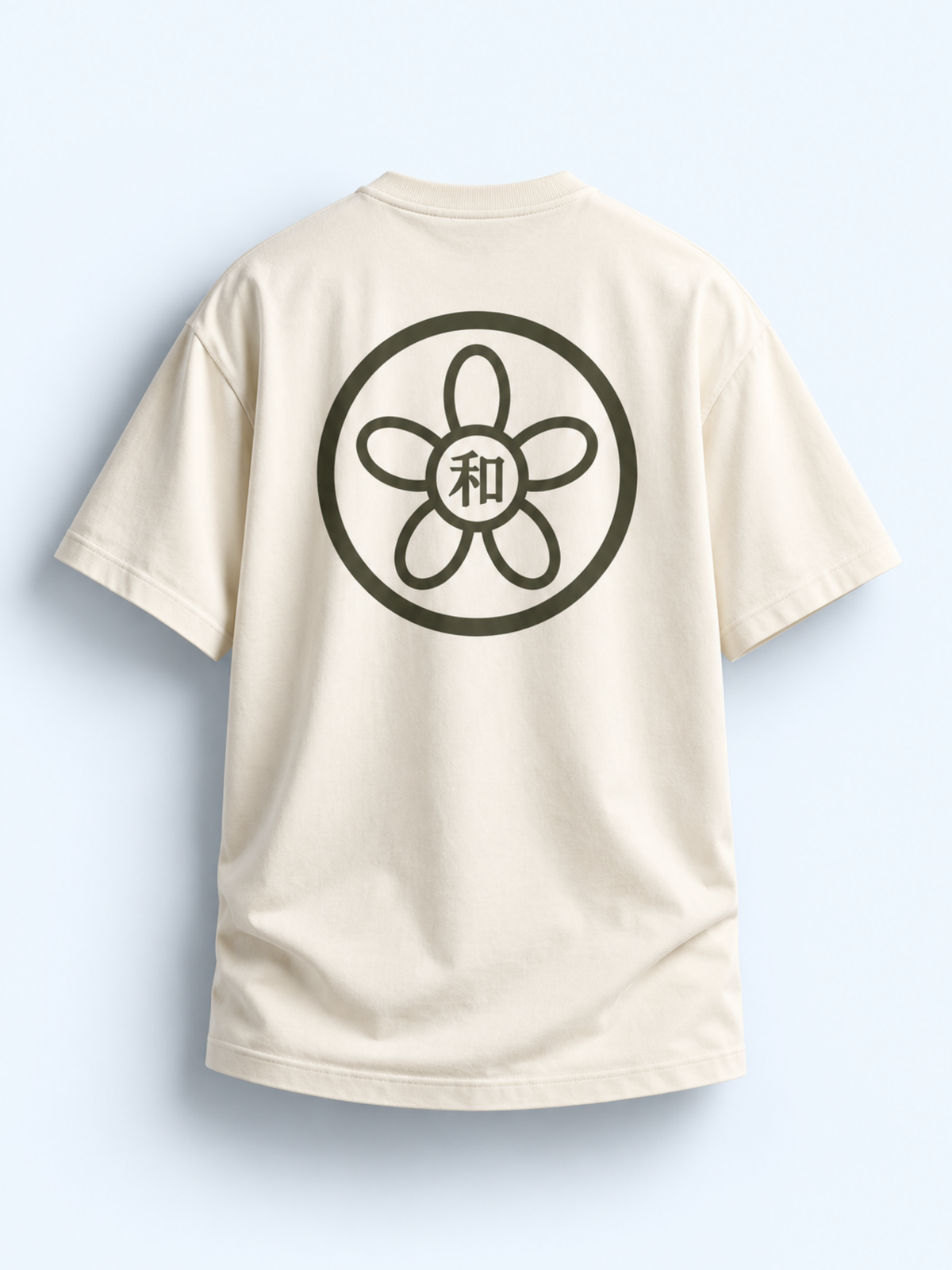 Vintage white Kyoto Harmony 和 graphic tee, back view with the large sakura kamon print