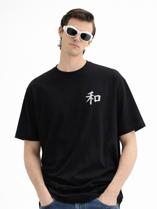 Kyoto Premium Oversized Black Embroidered T-Shirt — Harmony 和