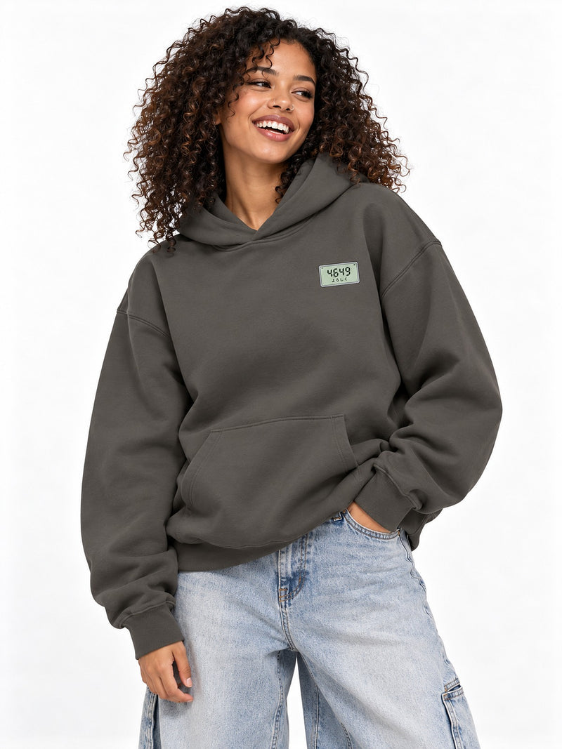 Pokeberu ポケベル 4649 Pager hoodie asphalt by 5C5V, front view with the chest mark