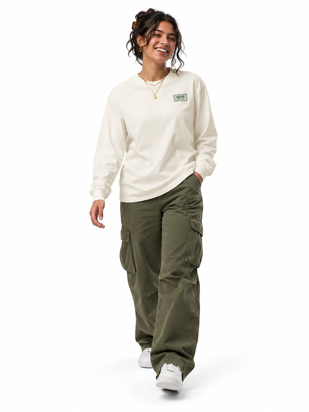 Pokeberu ポケベル 4649 Pager long-sleeve T-shirt ecru by 5C5V, front view