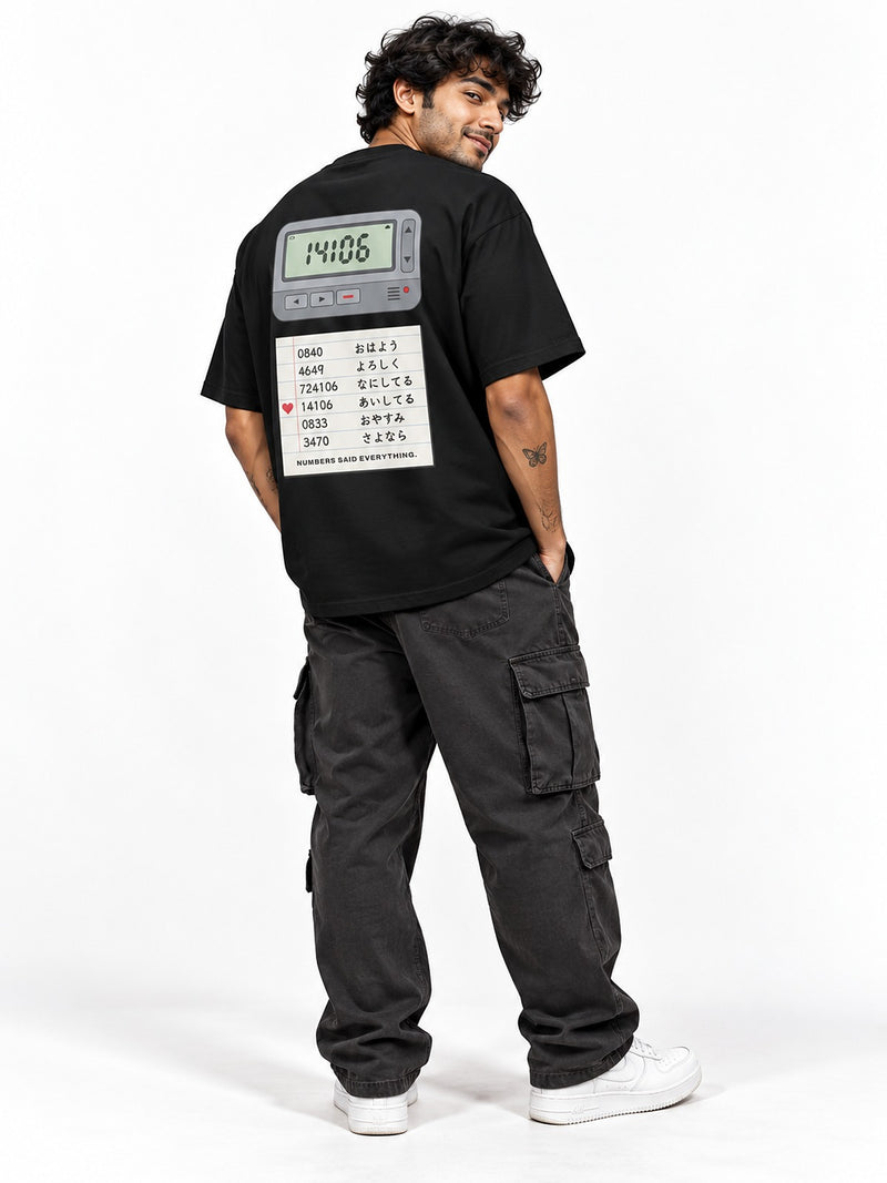 Pokeberu ポケベル 4649 Pager T-shirt black by 5C5V, back view on model
