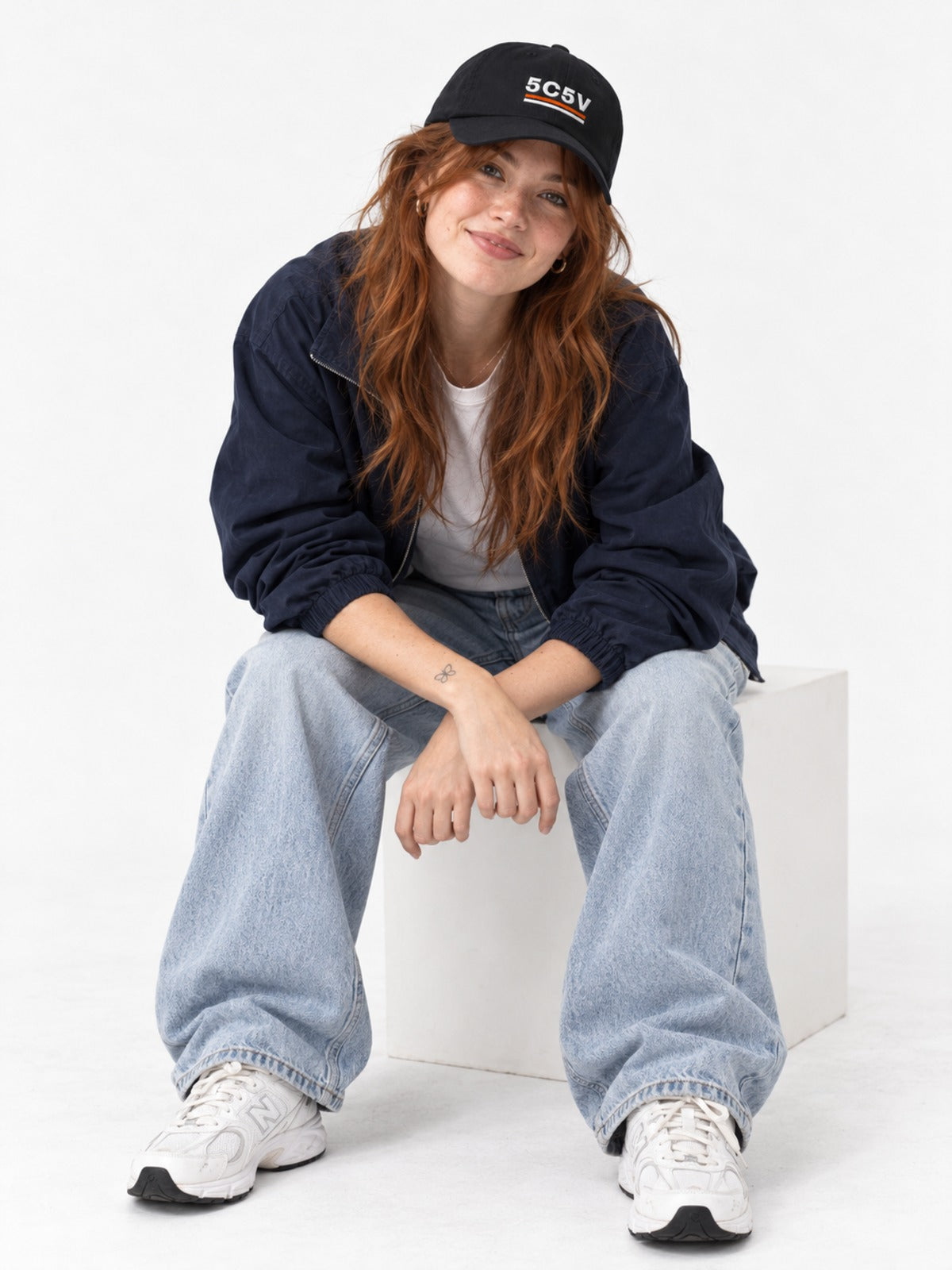 Kasetto カセット Colour Drop Japanese Baseball Cap in black by 5C5V, on model, full-length