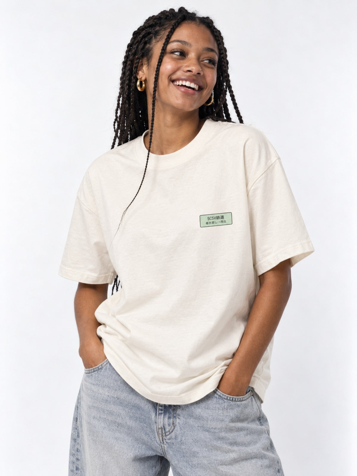 Kippu 切符 Japanese Train Ticket T-Shirt in white by 5C5V, on model, front view