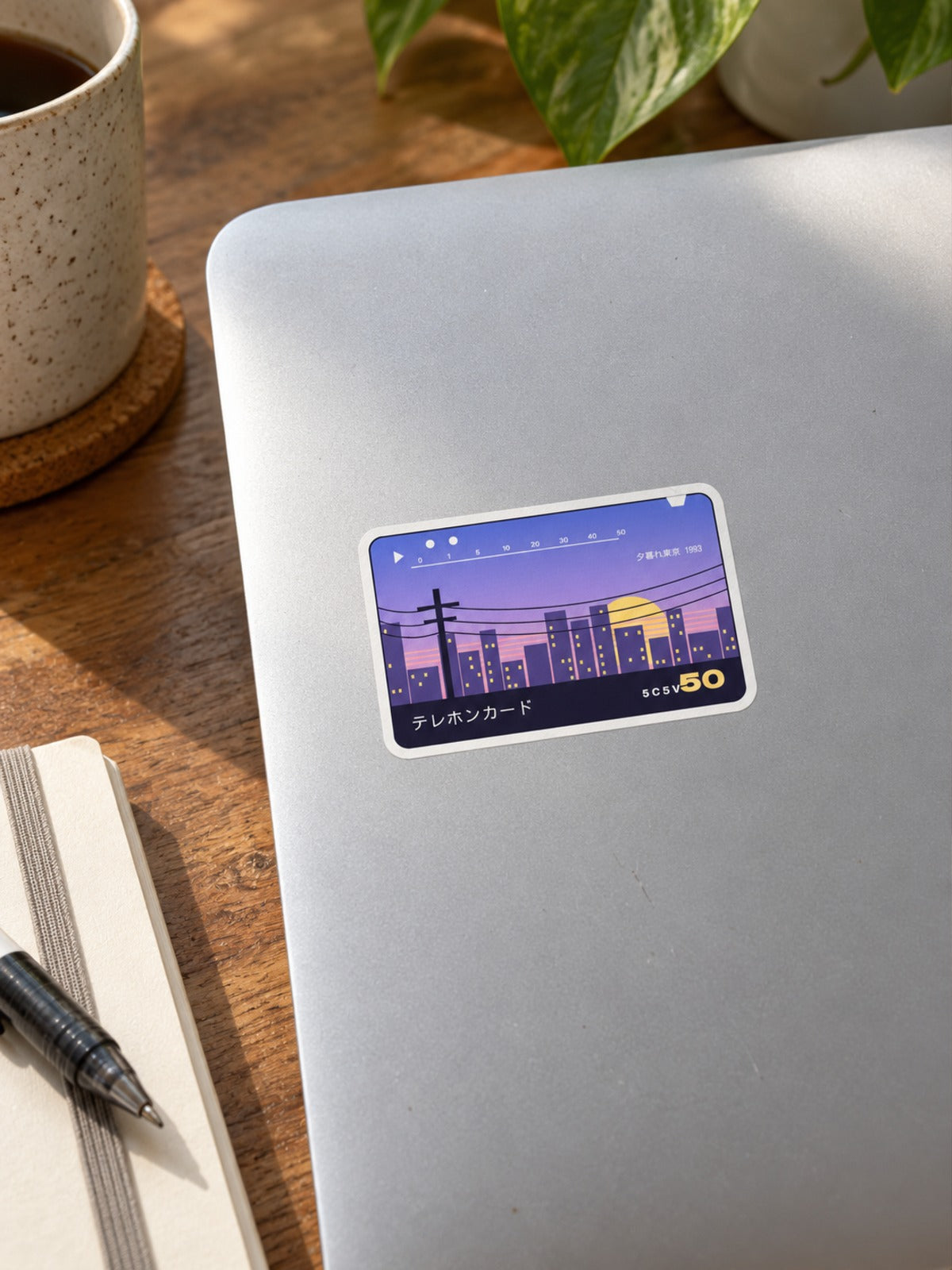 Terehon Kādo テレホンカード Japanese Phone Card Sticker by 5C5V on a silver laptop lid