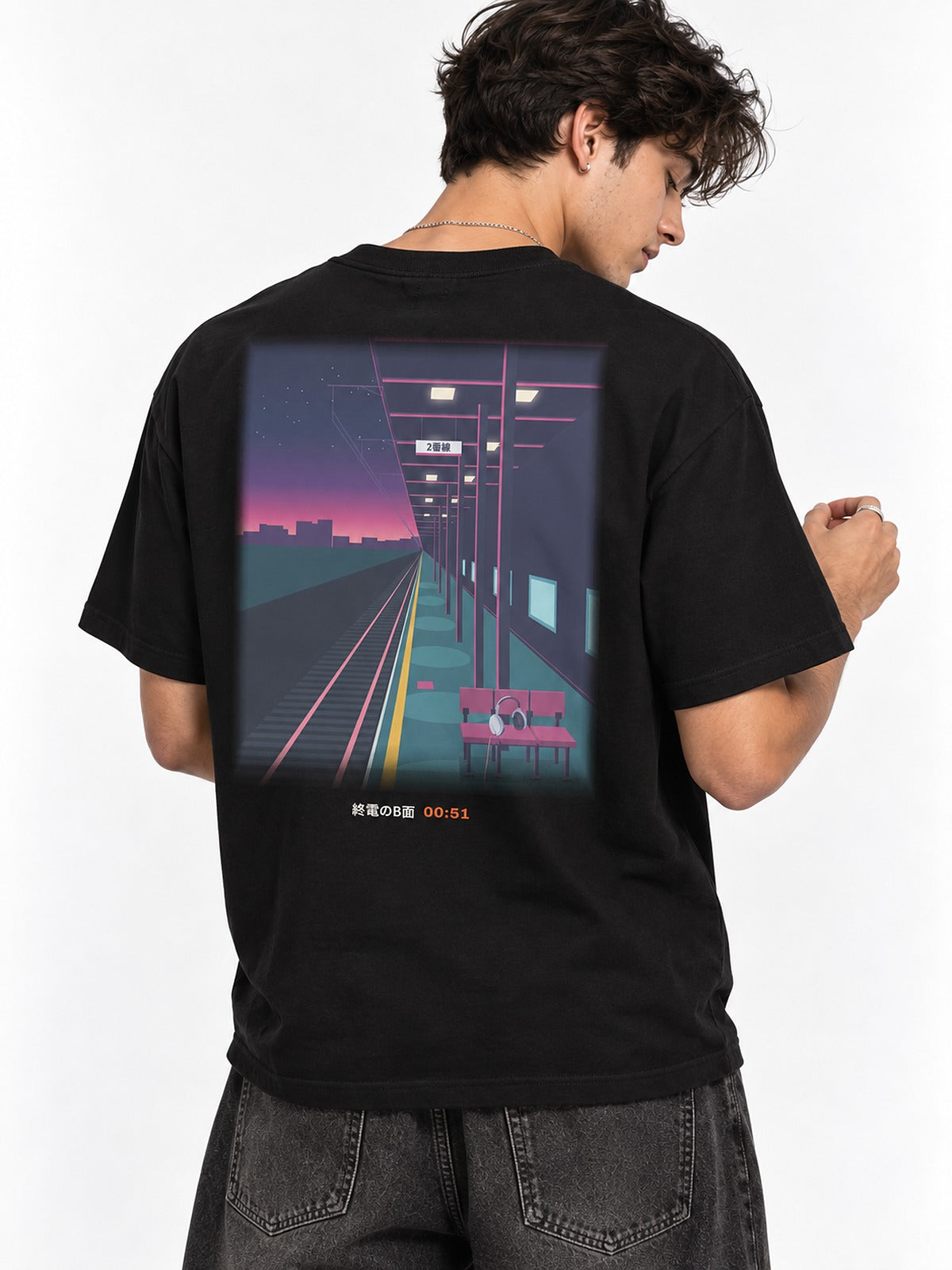 Shūden B-men 終電のB面 T-shirt by 5C5V, close-up of the back print