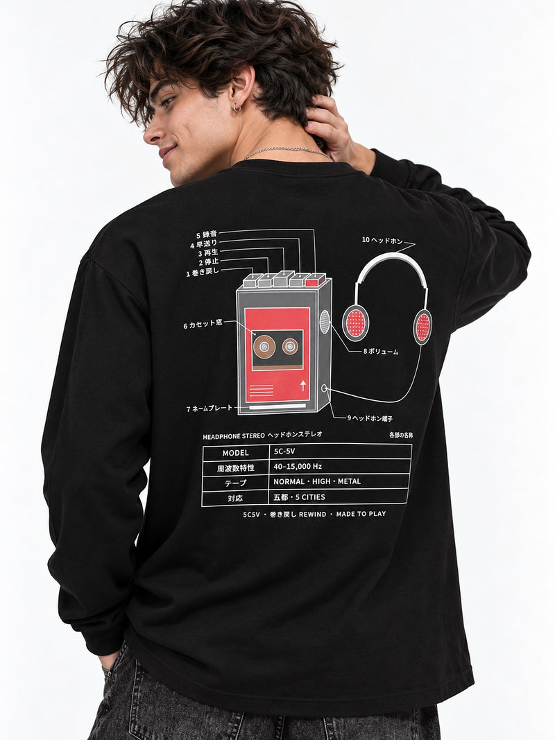 5C-5V Spec Sheet ヘッドホンステレオ long sleeve by 5C5V, close-up of the back print