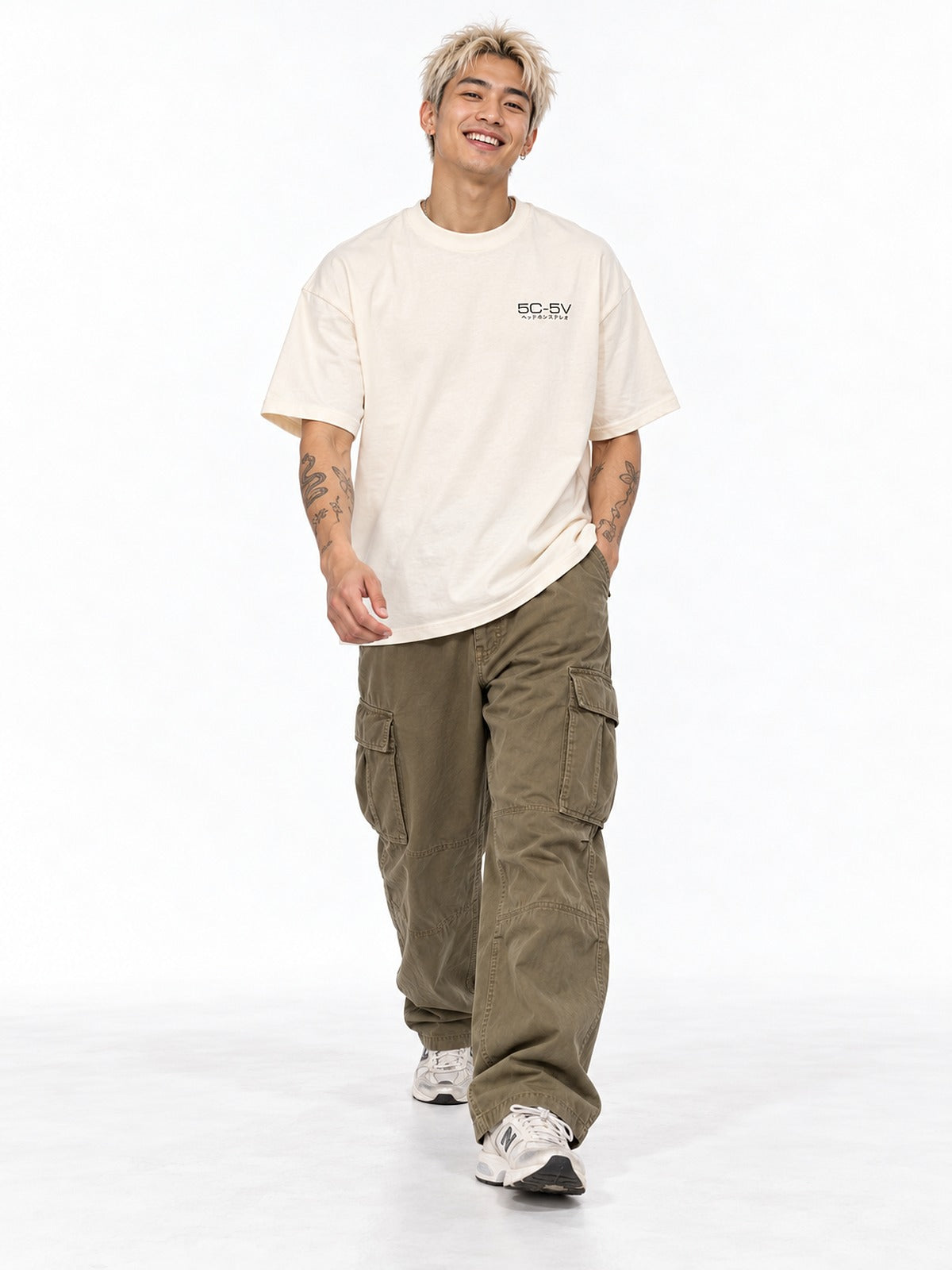 5C-5V Spec Sheet ヘッドホンステレオ tee white by 5C5V, front view