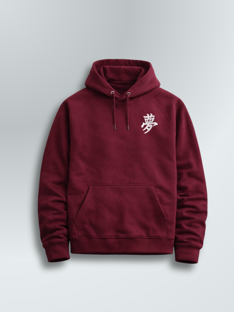 Burgundy Tokyo Dream 夢 hoodie, front view