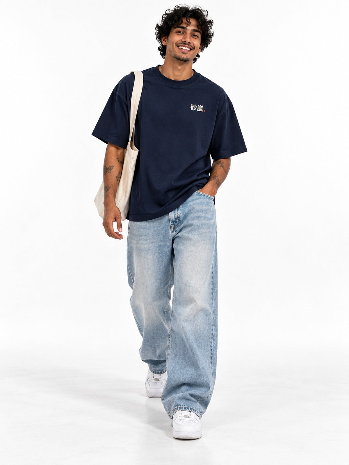 Sunaarashi 砂嵐 Retro TV navy T-shirt by 5C5V, front view