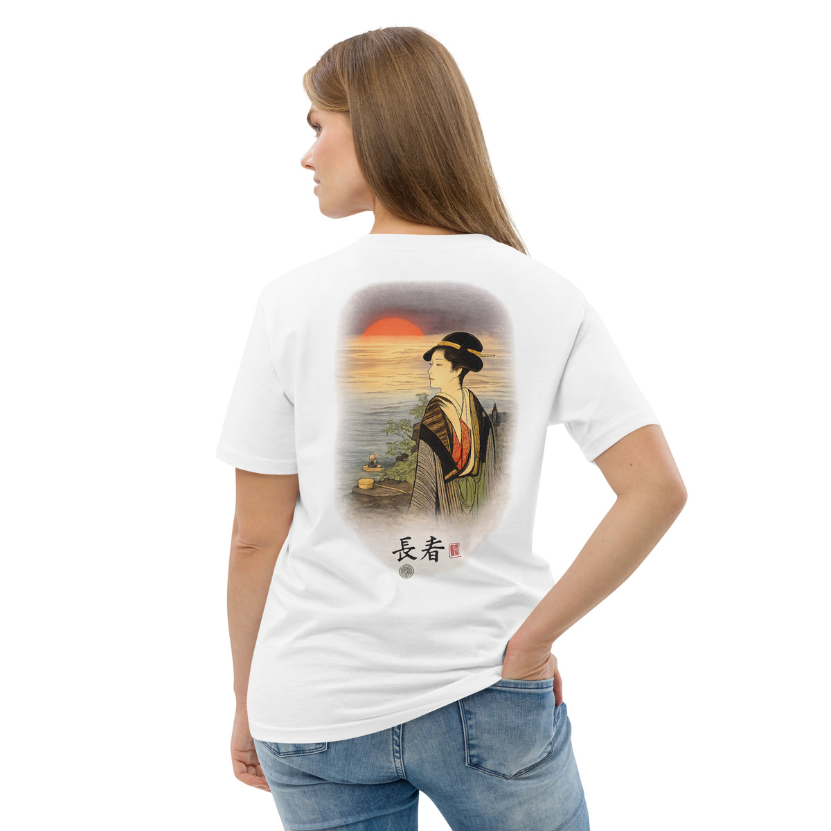 Edo Collection — Eternal Spring 長春 white tee, back print worn by a model