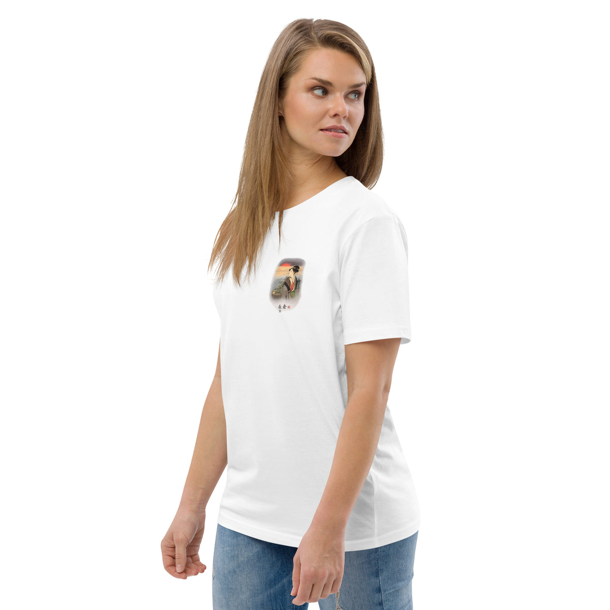 Edo Collection — Eternal Spring 長春 white tee, three-quarter front view